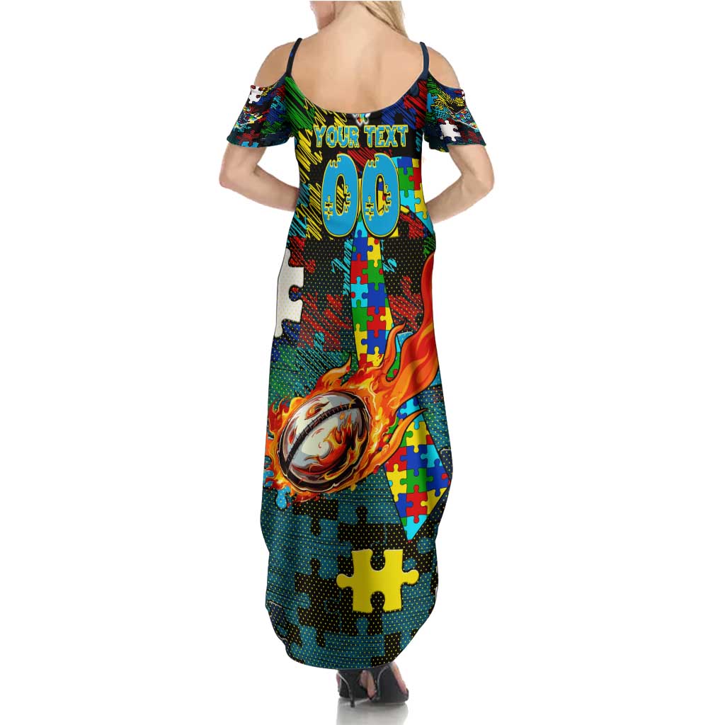 Titans Autism Awareness Summer Maxi Dress Puzzle Flames Rugby Ball
