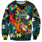 Titans Autism Awareness Sweatshirt Puzzle Flames Rugby Ball