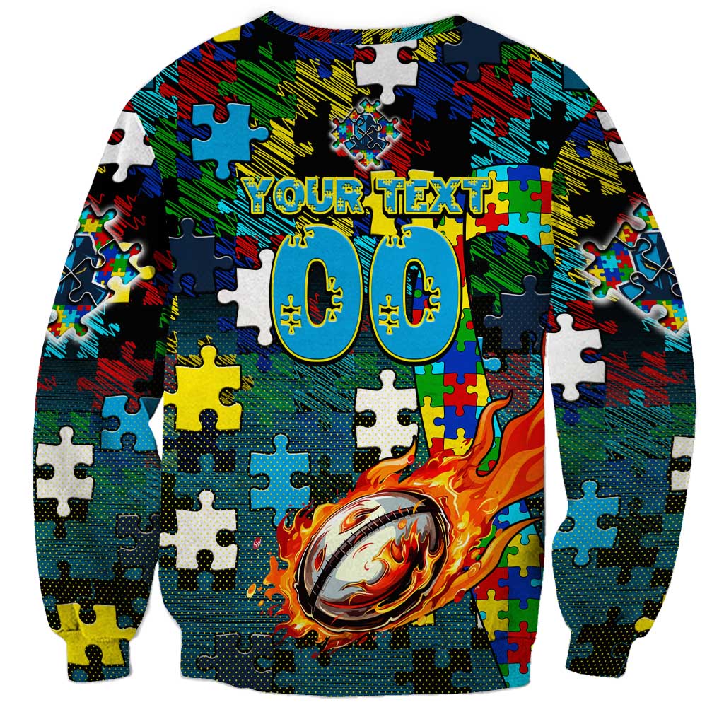 Titans Autism Awareness Sweatshirt Puzzle Flames Rugby Ball