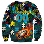 Titans Autism Awareness Sweatshirt Puzzle Flames Rugby Ball