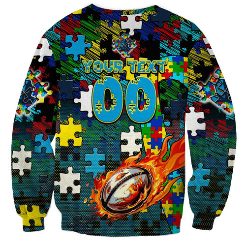 Titans Autism Awareness Sweatshirt Puzzle Flames Rugby Ball