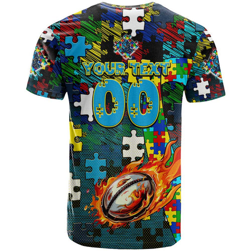 Titans Autism Awareness T Shirt Puzzle Flames Rugby Ball