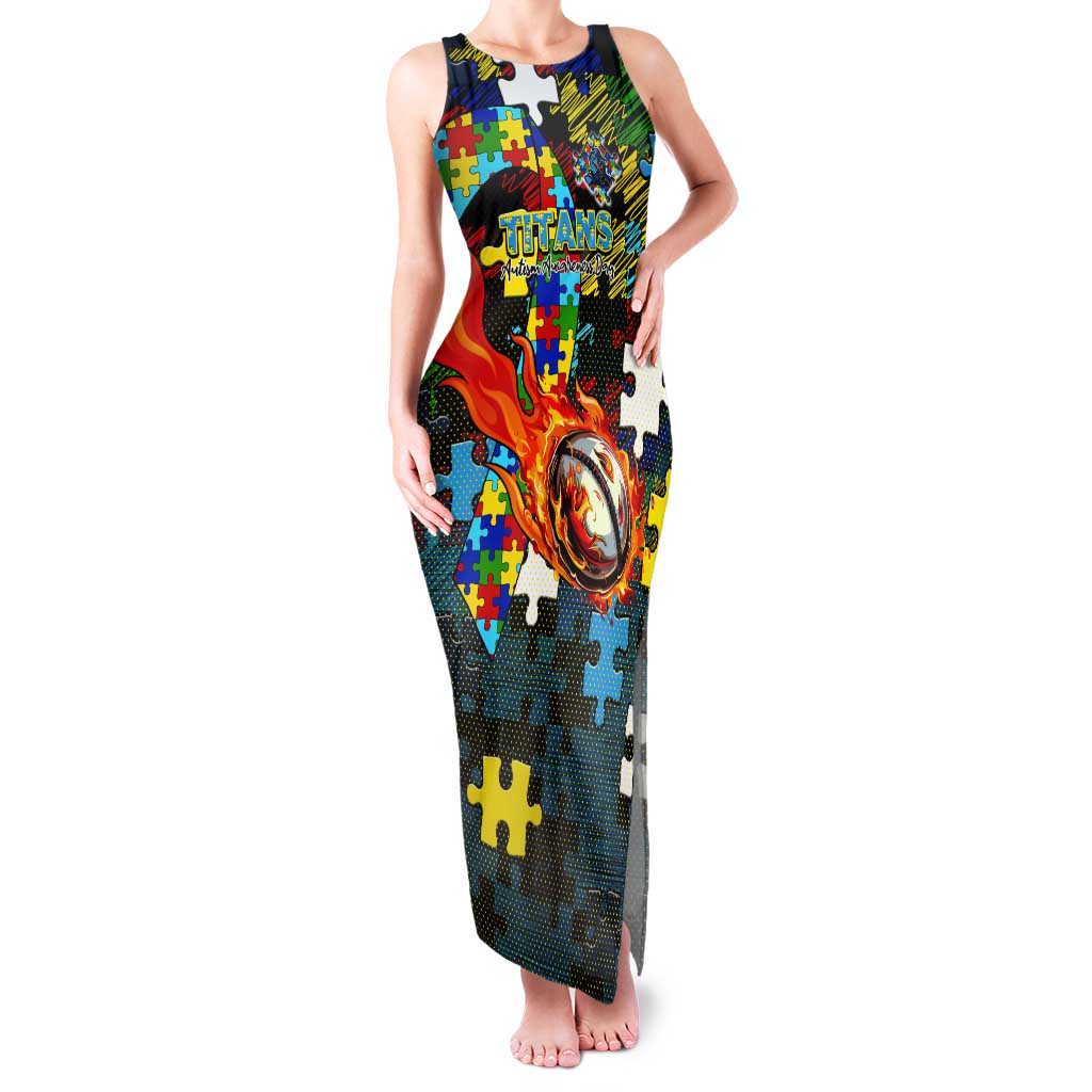 Titans Autism Awareness Tank Maxi Dress Puzzle Flames Rugby Ball