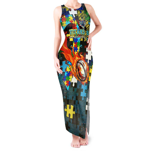 Titans Autism Awareness Tank Maxi Dress Puzzle Flames Rugby Ball