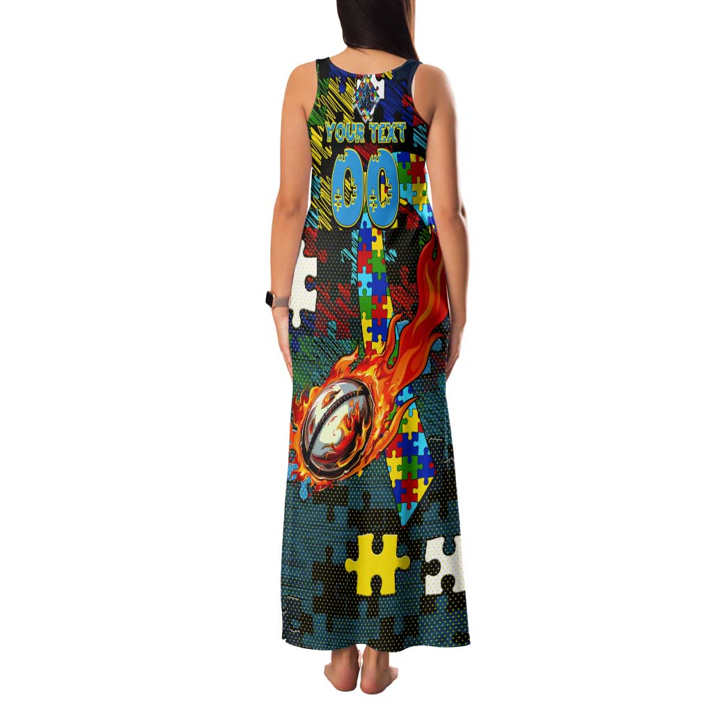 Titans Autism Awareness Tank Maxi Dress Puzzle Flames Rugby Ball