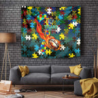 Titans Autism Awareness Tapestry Puzzle Flames Rugby Ball