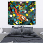 Titans Autism Awareness Tapestry Puzzle Flames Rugby Ball