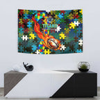 Titans Autism Awareness Tapestry Puzzle Flames Rugby Ball