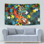 Titans Autism Awareness Tapestry Puzzle Flames Rugby Ball