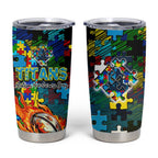 Titans Autism Awareness Tumbler Cup Puzzle Flames Rugby Ball