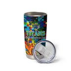 Titans Autism Awareness Tumbler Cup Puzzle Flames Rugby Ball