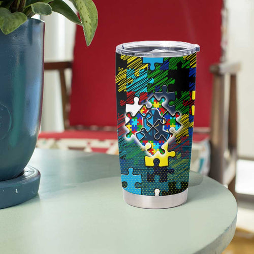 Titans Autism Awareness Tumbler Cup Puzzle Flames Rugby Ball