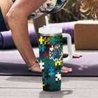 Titans Autism Awareness Tumbler With Handle Puzzle Flames Rugby Ball