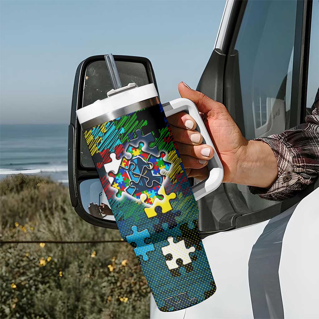 Titans Autism Awareness Tumbler With Handle Puzzle Flames Rugby Ball