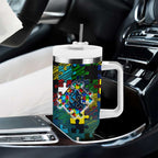 Titans Autism Awareness Tumbler With Handle Puzzle Flames Rugby Ball