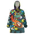 Titans Autism Awareness Wearable Blanket Hoodie Puzzle Flames Rugby Ball
