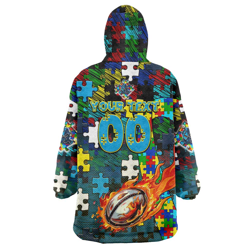 Titans Autism Awareness Wearable Blanket Hoodie Puzzle Flames Rugby Ball