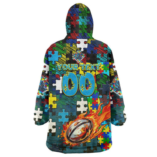 Titans Autism Awareness Wearable Blanket Hoodie Puzzle Flames Rugby Ball
