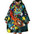 Titans Autism Awareness Wearable Blanket Hoodie Puzzle Flames Rugby Ball