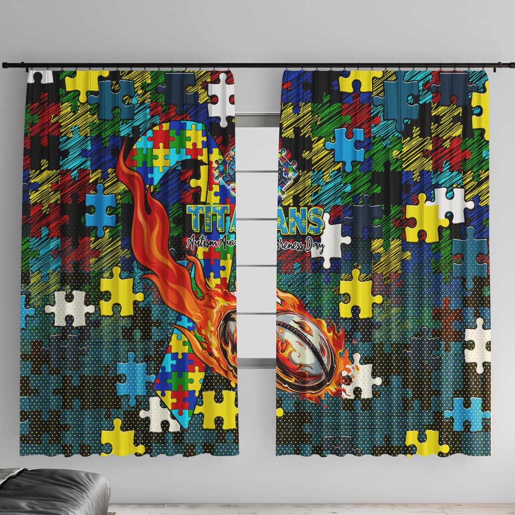 Titans Autism Awareness Window Curtain Puzzle Flames Rugby Ball