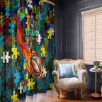 Titans Autism Awareness Window Curtain Puzzle Flames Rugby Ball