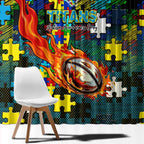 Titans Autism Awareness Window Curtain Puzzle Flames Rugby Ball