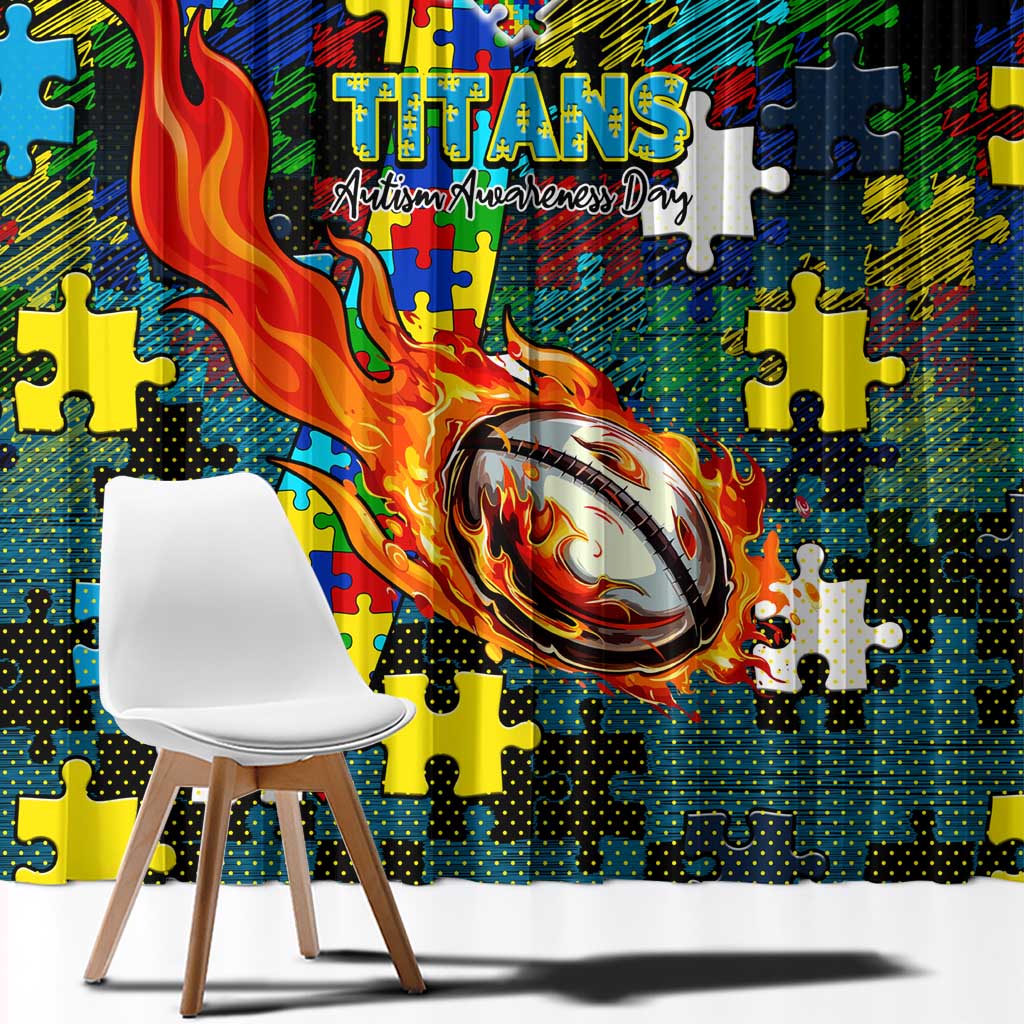 Titans Autism Awareness Window Curtain Puzzle Flames Rugby Ball