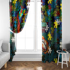 Titans Autism Awareness Window Curtain Puzzle Flames Rugby Ball