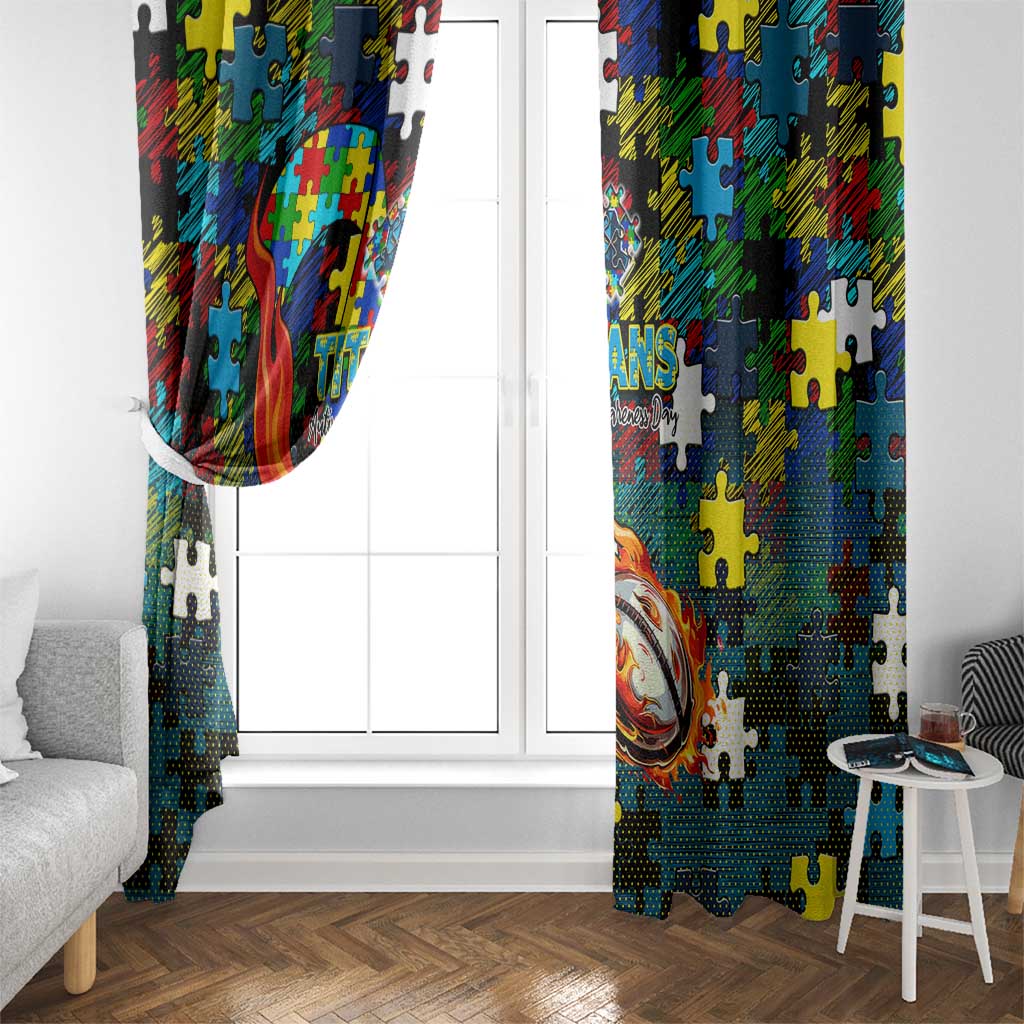 Titans Autism Awareness Window Curtain Puzzle Flames Rugby Ball