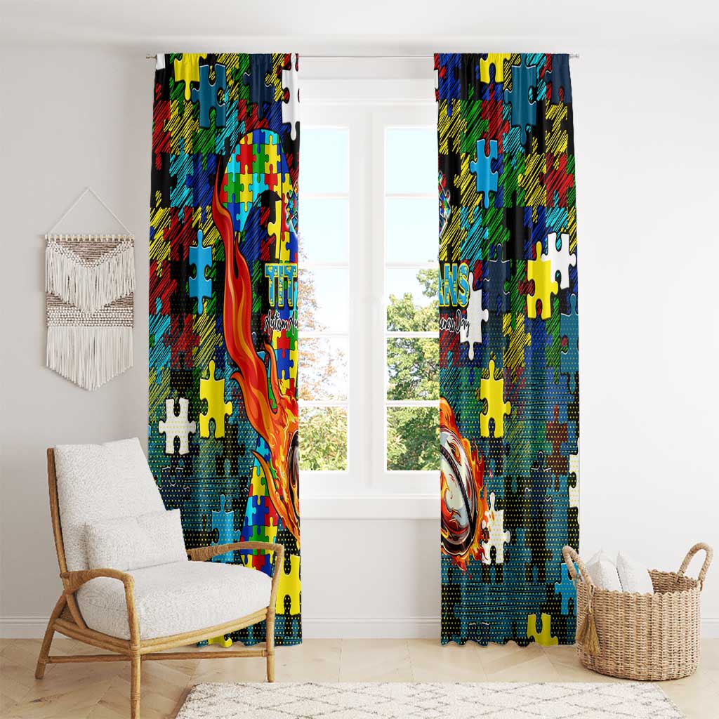 Titans Autism Awareness Window Curtain Puzzle Flames Rugby Ball