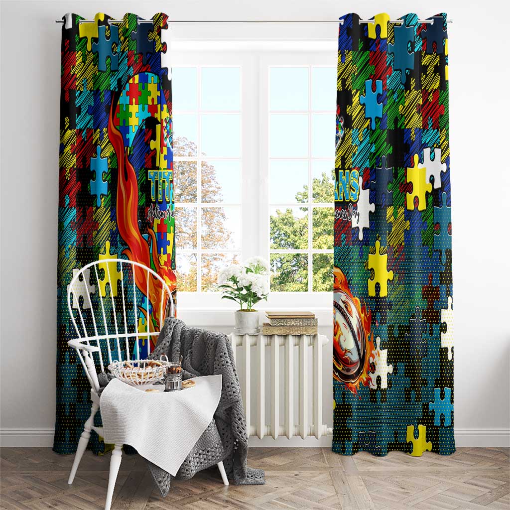 Titans Autism Awareness Window Curtain Puzzle Flames Rugby Ball