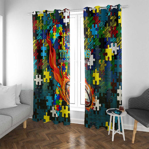 Titans Autism Awareness Window Curtain Puzzle Flames Rugby Ball