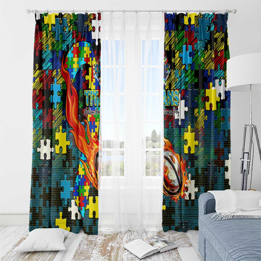 Titans Autism Awareness Window Curtain Puzzle Flames Rugby Ball