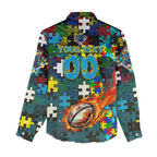 Titans Autism Awareness Women Casual Shirt Puzzle Flames Rugby Ball