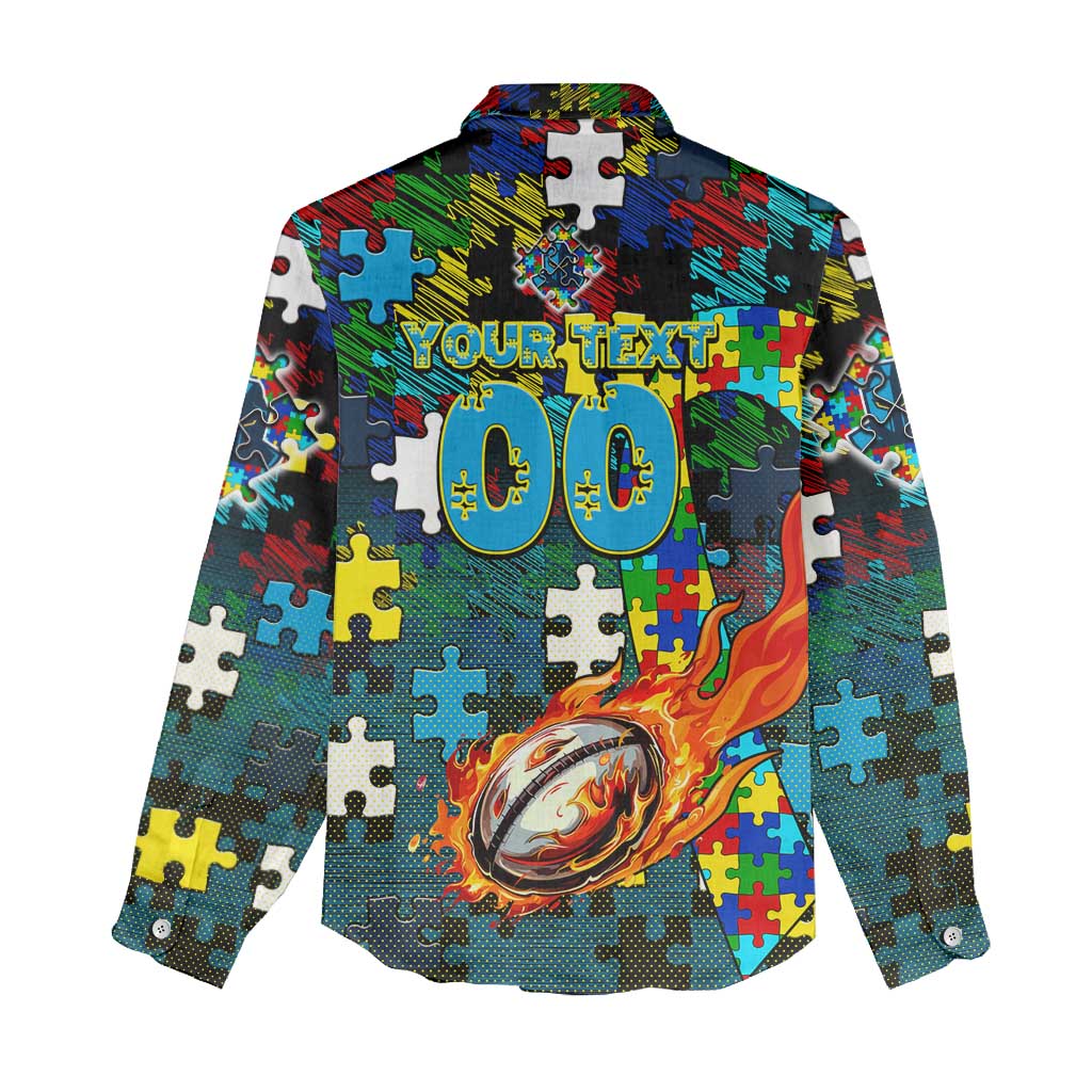 Titans Autism Awareness Women Casual Shirt Puzzle Flames Rugby Ball