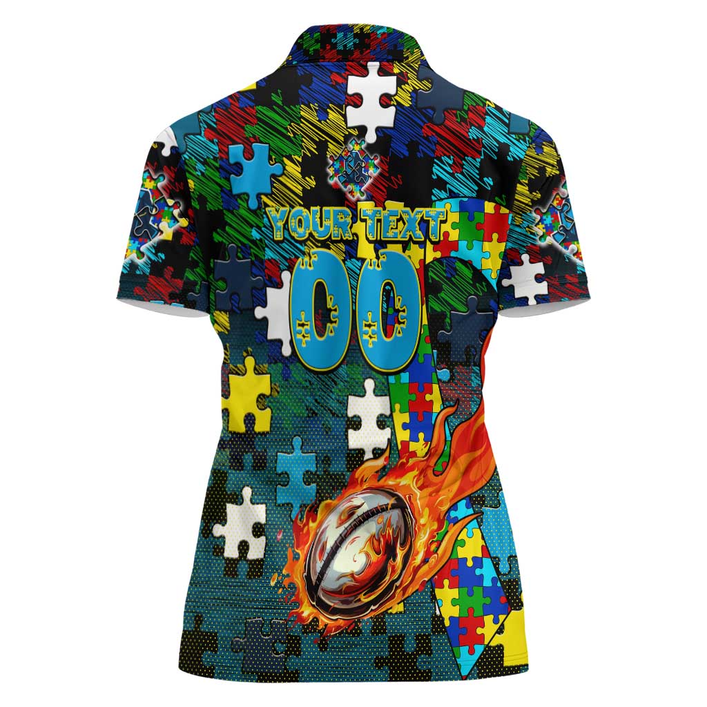 Titans Autism Awareness Women Polo Shirt Puzzle Flames Rugby Ball