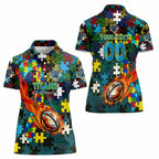 Titans Autism Awareness Women Polo Shirt Puzzle Flames Rugby Ball