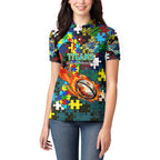 Titans Autism Awareness Women Polo Shirt Puzzle Flames Rugby Ball