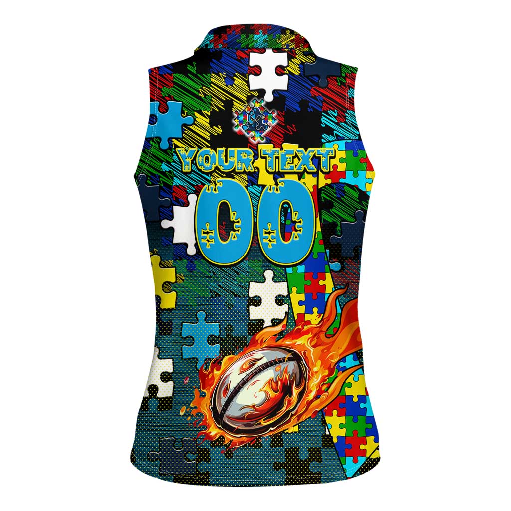 Titans Autism Awareness Women Sleeveless Polo Shirt Puzzle Flames Rugby Ball