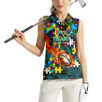 Titans Autism Awareness Women Sleeveless Polo Shirt Puzzle Flames Rugby Ball