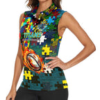 Titans Autism Awareness Women Sleeveless Polo Shirt Puzzle Flames Rugby Ball