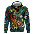 Titans Autism Awareness Zip Hoodie Puzzle Flames Rugby Ball