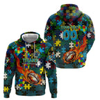 Titans Autism Awareness Zip Hoodie Puzzle Flames Rugby Ball