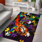 Storm Autism Awareness Area Rug Puzzle Flames Rugby Ball