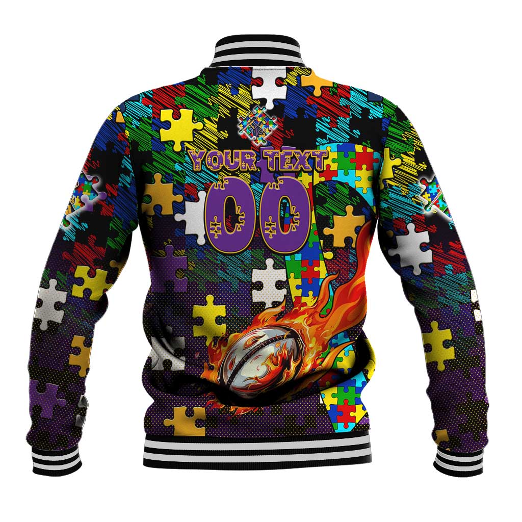 Storm Autism Awareness Baseball Jacket Puzzle Flames Rugby Ball