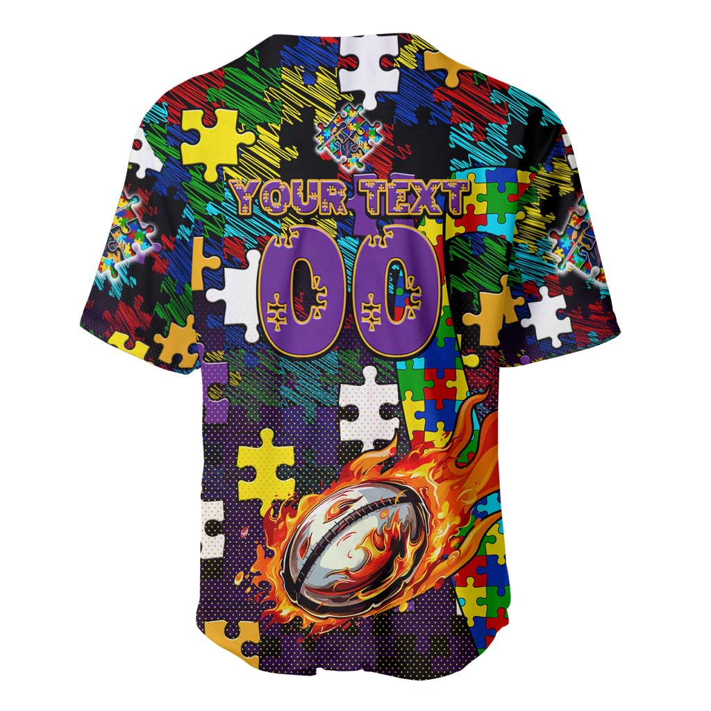 Storm Autism Awareness Baseball Jersey Puzzle Flames Rugby Ball