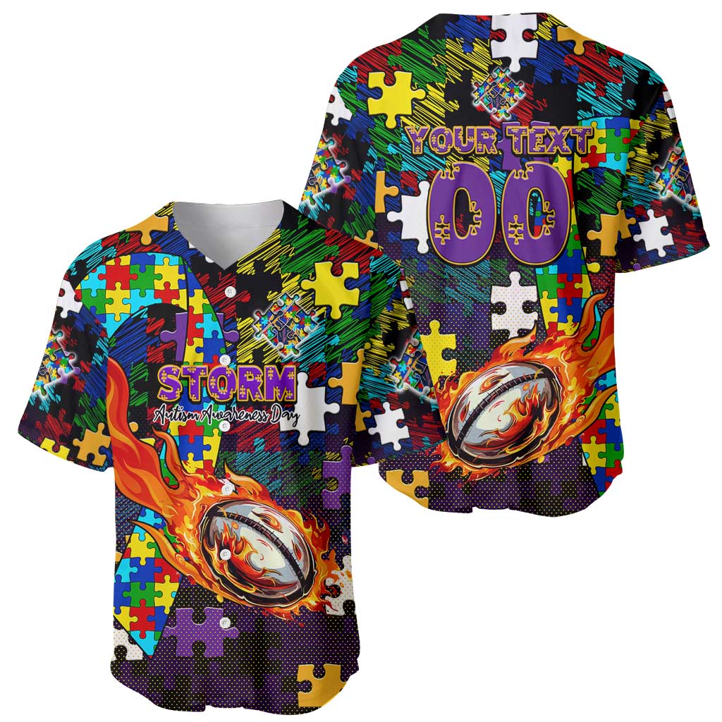 Storm Autism Awareness Baseball Jersey Puzzle Flames Rugby Ball