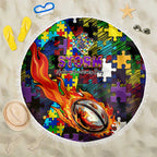 Storm Autism Awareness Beach Blanket Puzzle Flames Rugby Ball