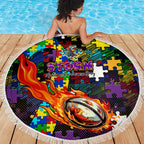Storm Autism Awareness Beach Blanket Puzzle Flames Rugby Ball