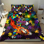 Storm Autism Awareness Bedding Set Puzzle Flames Rugby Ball